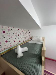 a bedroom with a bunk bed with paper towels on it at Katerina house in Heraklio