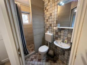 a small bathroom with a toilet and a sink at Villa Angel'OK in Hévíz