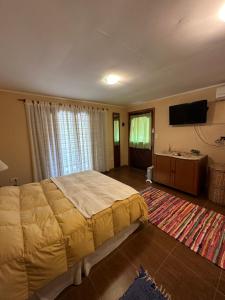 a bedroom with a large bed and a flat screen tv at Altos del Cordón in Comodoro Rivadavia