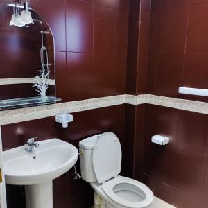 y baño con aseo y lavamanos. en Luxury Apartement in City Center F2 en Tánger