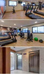 two pictures of a room with a gym at Apto 400 mt da orla in Salvador