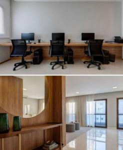 an office with two desks with chairs and a mirror at Apto 400 mt da orla in Salvador