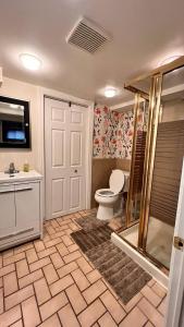 a bathroom with a toilet and a sink and a shower at Downtown-Jackson Park private Budget Friendly Room in Windsor