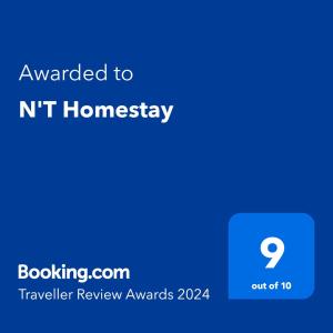 N'T Homestay tanúsítványa, márkajelzése vagy díja