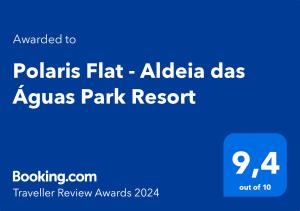 Certifikát, ocenenie alebo iný dokument vystavený v ubytovaní Polaris Flat - Aldeia das Águas Park Resort