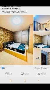 2 fotos de un dormitorio con 1 cama en una habitación en City hotel en Sibu