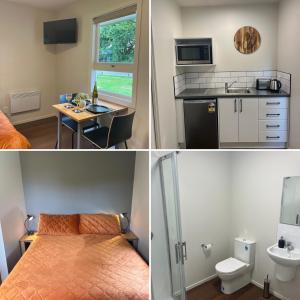 a kitchen and a bedroom with a bed and a sink at Ashley Gorge Holiday Park in Oxford