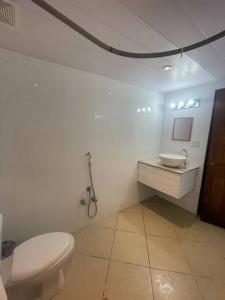 a bathroom with a white toilet and a sink at Vista Boquete Apartments in Bajo Boquete