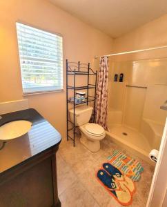 a bathroom with a toilet and a sink and a shower at Comfy studio in Sarasota in Sarasota