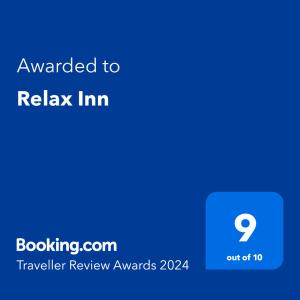 Certifikát, hodnocení, plakát nebo jiný dokument vystavený v ubytování Relax Inn