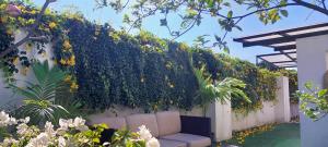 a living wall with a couch in a garden at Lotus Colombo Guesthouse in Colombo