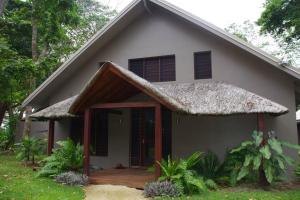 a small house with a thatched roof at Entire Beach Front Resort Home - Tides Reach Beach House in Saraotou