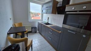a kitchen with a sink and a stove top oven at Ganze 2 Raum Ferienwohnung Rechts in Baderitz