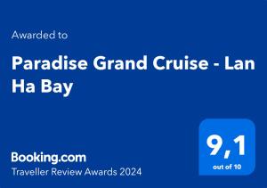 um sinal azul com as palavras paraíso grande cruzeiro lan em Paradise Grand Cruise - Lan Ha Bay em Ha Long