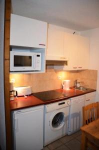 a kitchen with a washing machine and a microwave at Résidence Gentianessmb - 2 Pièces pour 4 Personnes 964 in Saint-Martin-de-Belleville