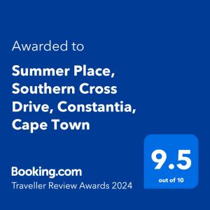 Сертификат, награда, вывеска или другой документ, выставленный в Summer Place, Southern Cross Drive, Constantia, Cape Town