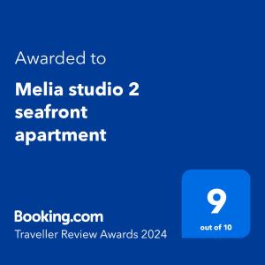 Certyfikat, podpis lub inny dokument wystawiony w obiekcie Melia studio 2 seafront apartment