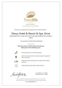 una pagina di un documento con un certificato di Elexus Hotel Resort & Spa & Casino a Kyrenia