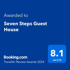 Sertifikat, nagrada, logo ili drugi dokument prikazan u objektu Seven Steps Guest House