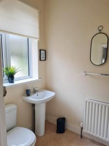 a bathroom with a sink and a toilet and a window at Genade Apartments - Heaton in Newcastle upon Tyne