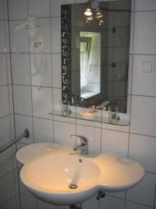 a bathroom with a white sink and a mirror at Gasthaus Laubacher Wald in Laubach