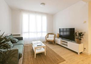 ein Wohnzimmer mit einem Sofa und einem Flachbild-TV in der Unterkunft Apartamento en Colón - Logroño in Logroño