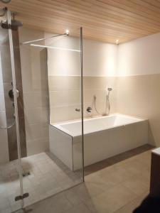 a bathroom with a bath tub and a shower at Landwohnung in Lingenau