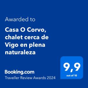 ein Screenshot eines Handys mit dem Text, der Casa o coya verliehen wurde in der Unterkunft Casa O Corvo, chalet cerca de Vigo en plena naturaleza 