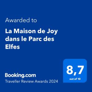 uma tela azul com o texto atribuído a la mission de joyds le parces em La Maison de Joy dans le Parc des Elfes em Montferrier-sur-Lez