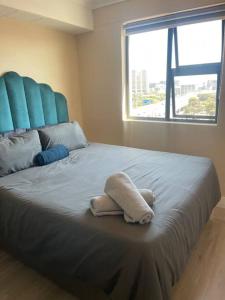 a bed with a stuffed animal on top of it at 74 Chapel Towers - City Centre in Cape Town