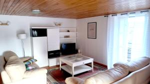 sala de estar con sofá y TV en Gîte de ville appartement Location de vacance - St-Flour - 6-8 Personnes dans le Cantal, en Saint-Flour
