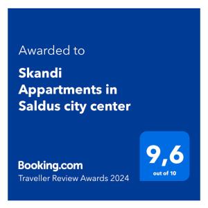 Skandi Appartments in Saldus city center tanúsítványa, márkajelzése vagy díja