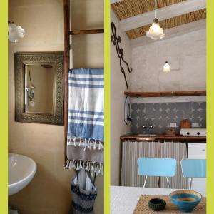 twee foto's van een badkamer met een wastafel en een wastafel bij Casa del Glicine Andrano in Andrano