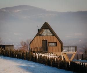 ein Haus auf einem Hügel im Schnee in der Unterkunft SkyGlamp in Ustroń