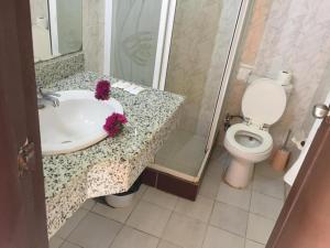 Regency Lodge Hotel في شرم الشيخ: حمام مع حوض ومرحاض ودش