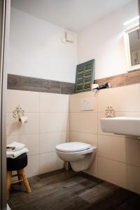 La salle de bains est pourvue de toilettes et d'un lavabo. dans l'établissement Landgasthof Zum Goldenen Anker, à Eggenstein-Leopoldshafen