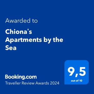 Certifikát, ocenenie alebo iný dokument vystavený v ubytovaní Chiona΄s Apartments by the Sea