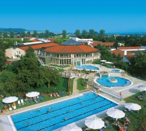 an overhead view of a swimming pool at a resort at Landhaus Cornelia in Bad Birnbach