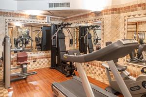 a gym with several tread machines in a room at Adler Cavalieri Hotel-Private Spa & Gym in Florence