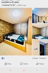 duas fotografias de um quarto com uma cama num quarto em City hotel em Sibu