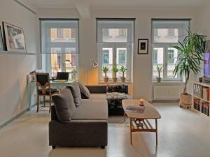 a living room with a couch and a table at Flemming in Leipzig