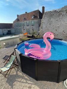 un cigno rosa in plastica in piscina di Domaine de Bontemps 