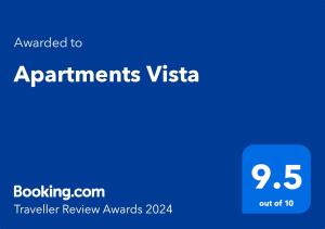 バルチクにあるApartments Vistaのビザ申請者に対する文章が付いた青い画面