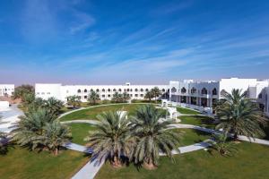 an aerial view of a building with palm trees at Liwa Hotel in Mezairaa