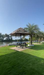 una mesa de picnic con una sombrilla en un parque en Tierra Villas Campsite -Udupi, en Padubidri