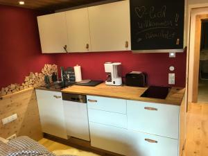 Kuchyň nebo kuchyňský kout v ubytování Almchalet Zillertal