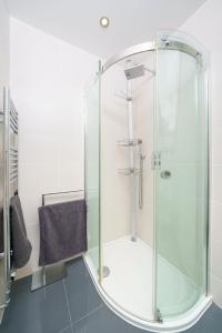 a shower with a glass enclosure in a bathroom at En-suite Room in Zone 1 London in London
