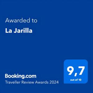 a blue text box with the words awarded to la jantailla at La Jarilla in Mendoza