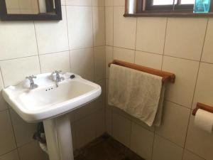 a bathroom with a sink and a towel at Waverley Guest House in Johannesburg