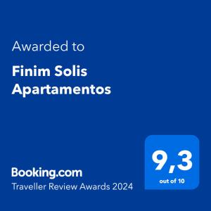 Certifikát, hodnocení, plakát nebo jiný dokument vystavený v ubytování Finim Solis Apartamentos